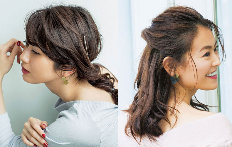 ミディアム ヘアアレンジ 巻かずにできるストレートやまとめ髪も