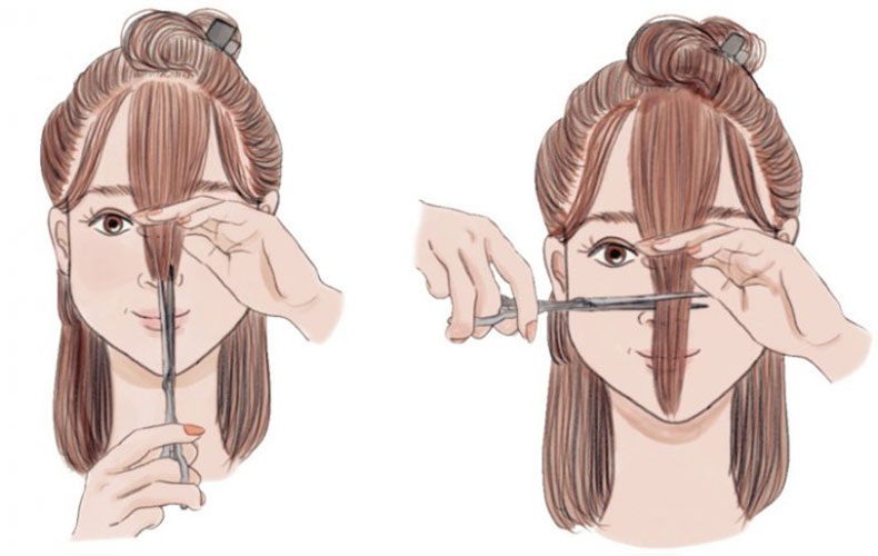 手順4：前髪の中央部分をカット