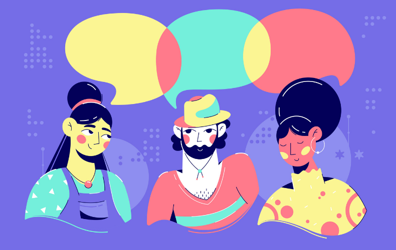 おしゃべりをする3人組のイラスト