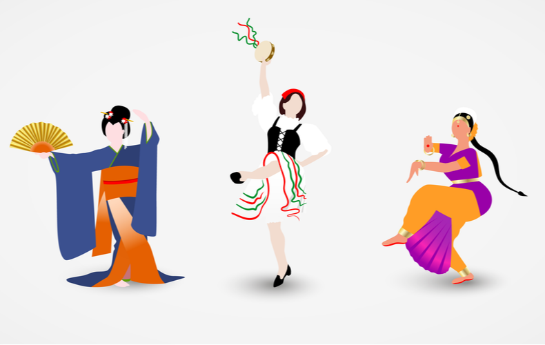 世界各地の伝統的な踊りのイラスト