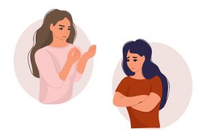 怒っている人と悩んでいる人のイラスト