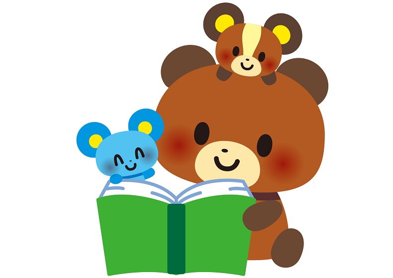 本を読む熊、ねずみ、リスのイメージイラスト