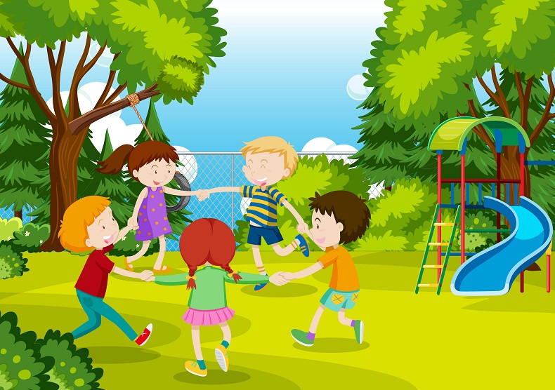 公園で手を繋ぎ輪になって遊ぶ子どもたち