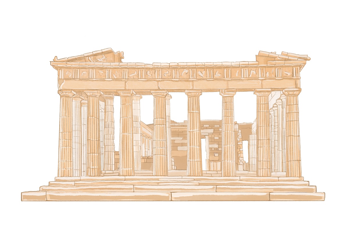 パルテノン神殿の手描きカラー イラスト