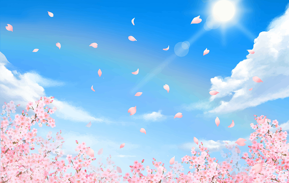 桜の木が風に吹かれて花びらが舞い上がる様子