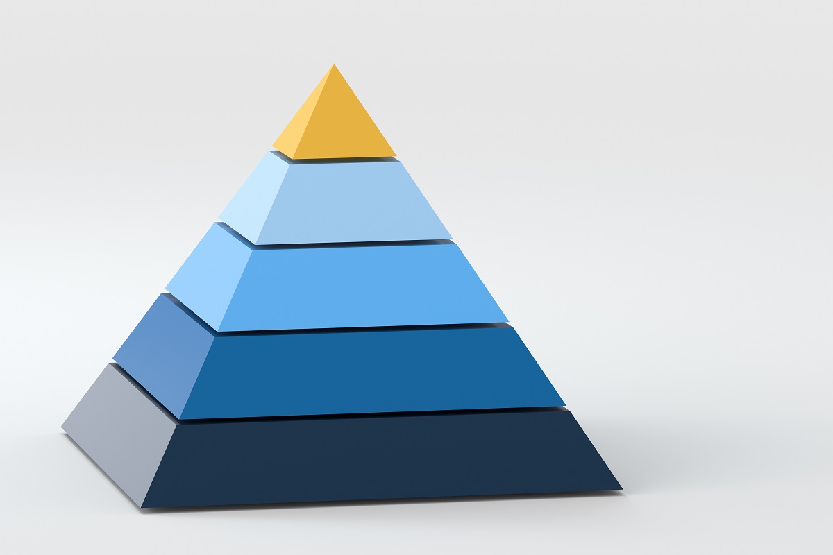 青のグラデーション、トップは黄色のピラミッド