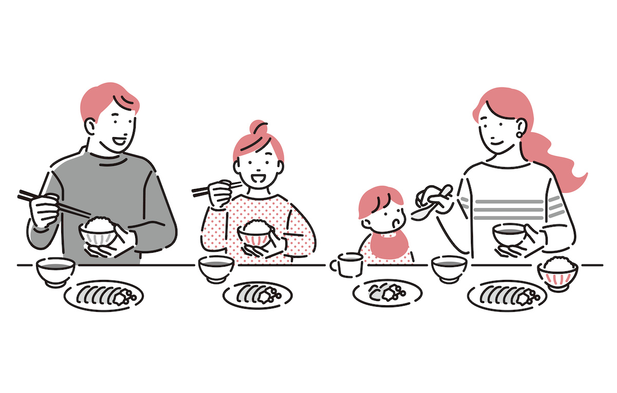 食事を楽しむ家族のイラスト