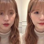 左 前髪が目にかかったロングヘアの正面写真、右 その前髪を内巻きにした正面写真