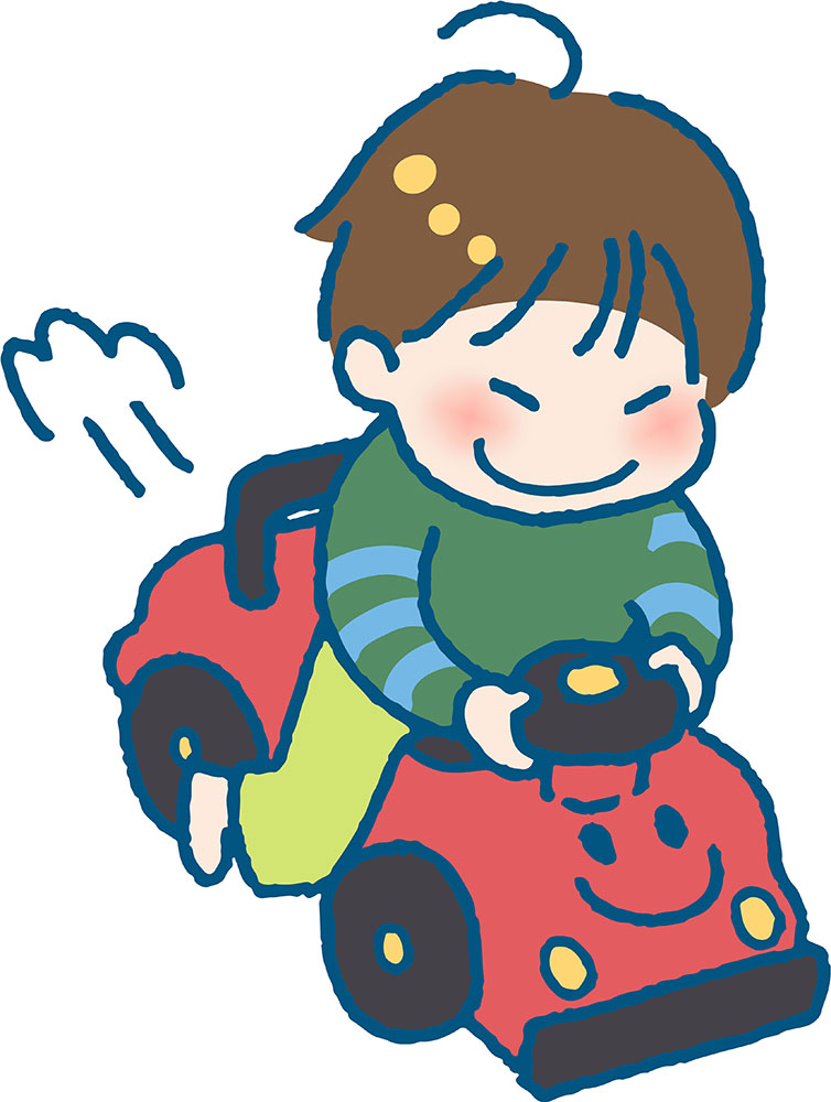 車のおもちゃに乗って遊ぶ子どものイラスト