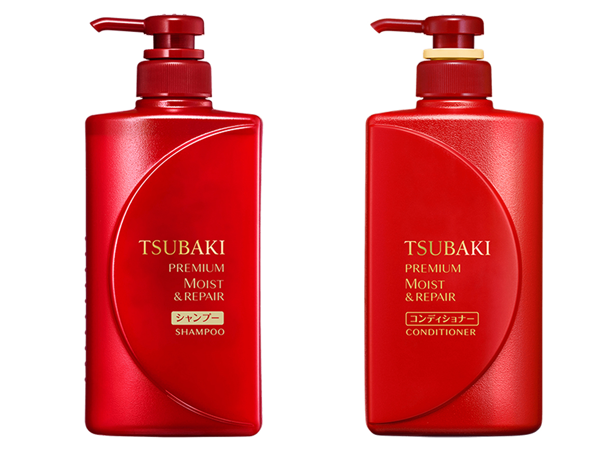 TSUBAKIの赤ボトルのシャンプー、コンディショナーの正面写真