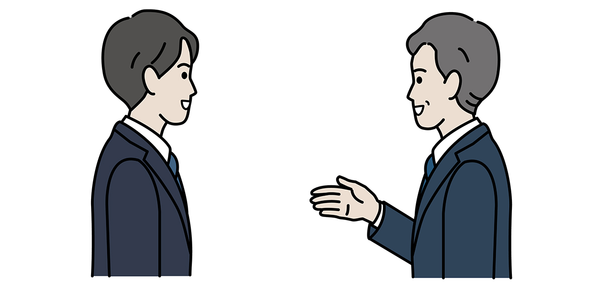 スーツ姿の2人が向かい合って会話しているイラスト