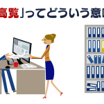 上司に書類を渡す女性のイラスト。「ご高覧ってどういう意味?」と書かれている