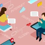 メールする男女