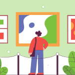 美術館で絵を眺めている人のイラスト