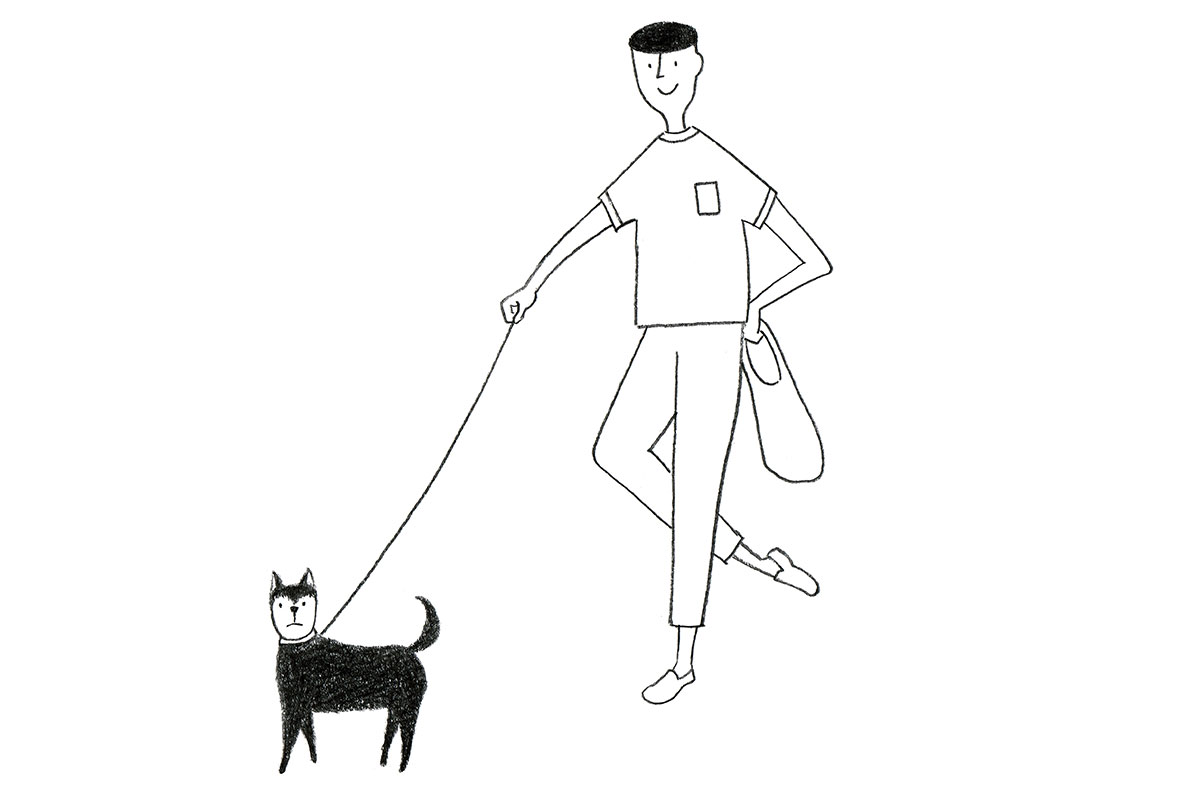 犬散歩をする男性のイラスト
