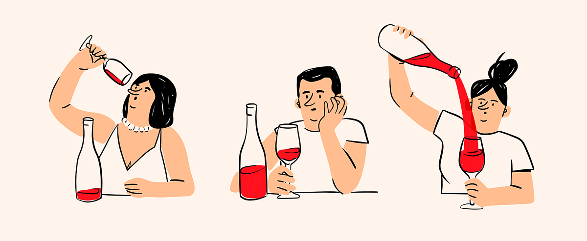 お酒を飲む男性と女性 イラスト