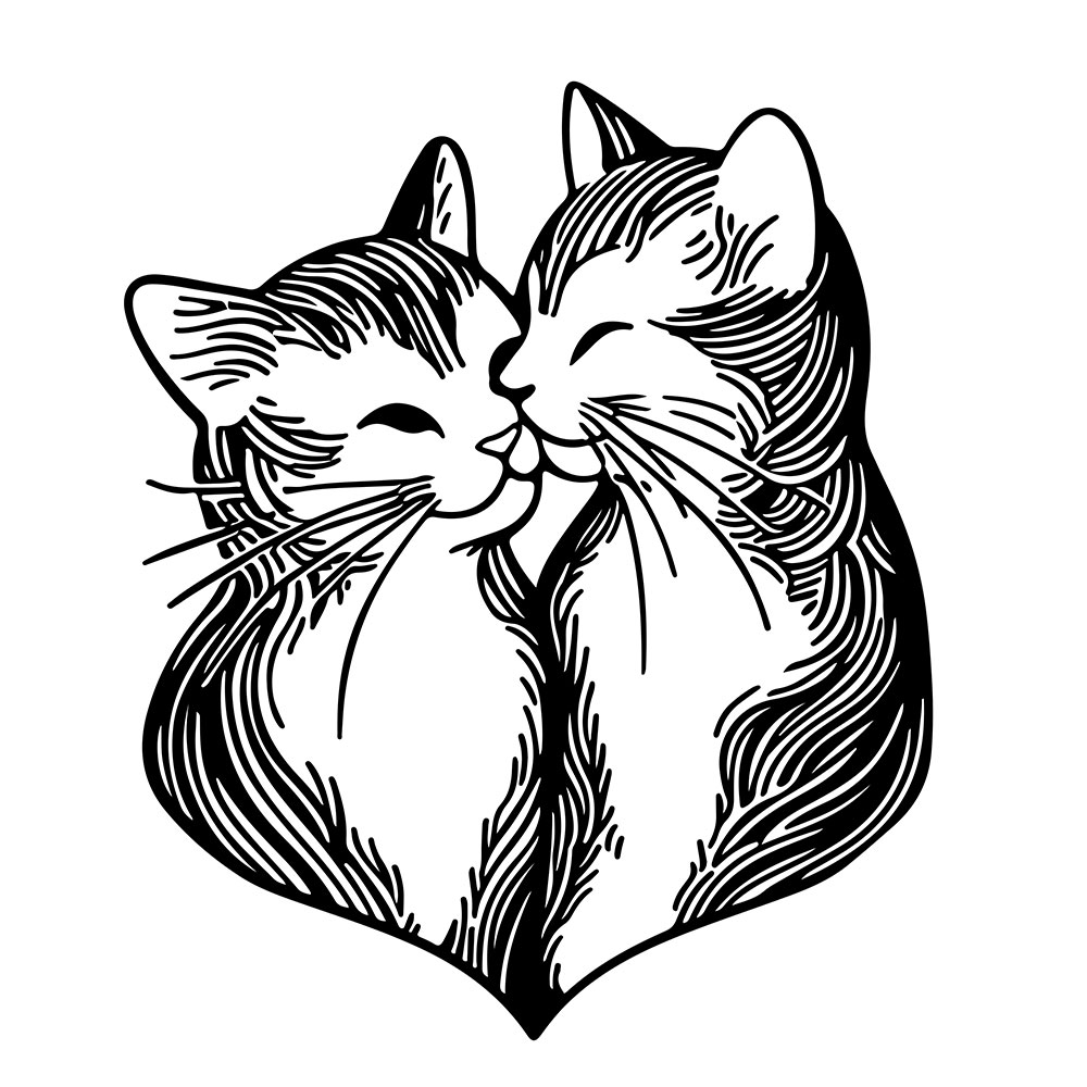仲睦まじい2匹の猫のイラスト