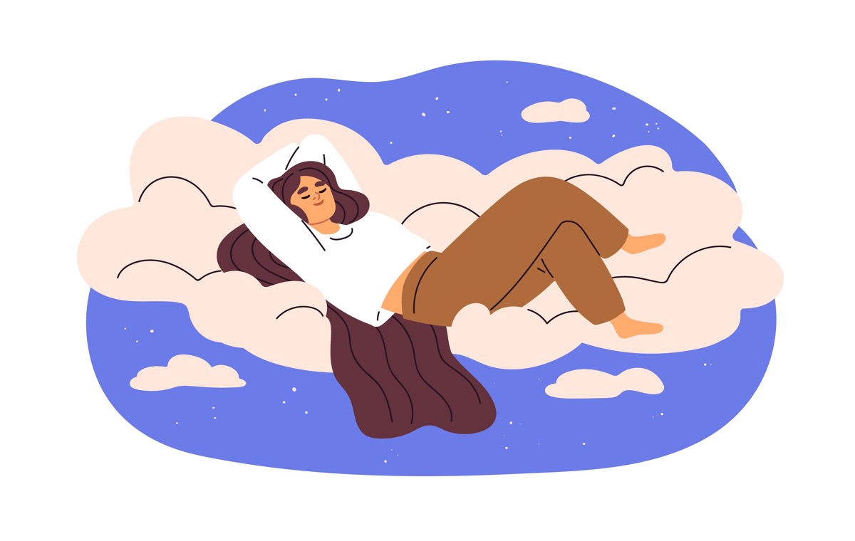 雲の上で寝る女性