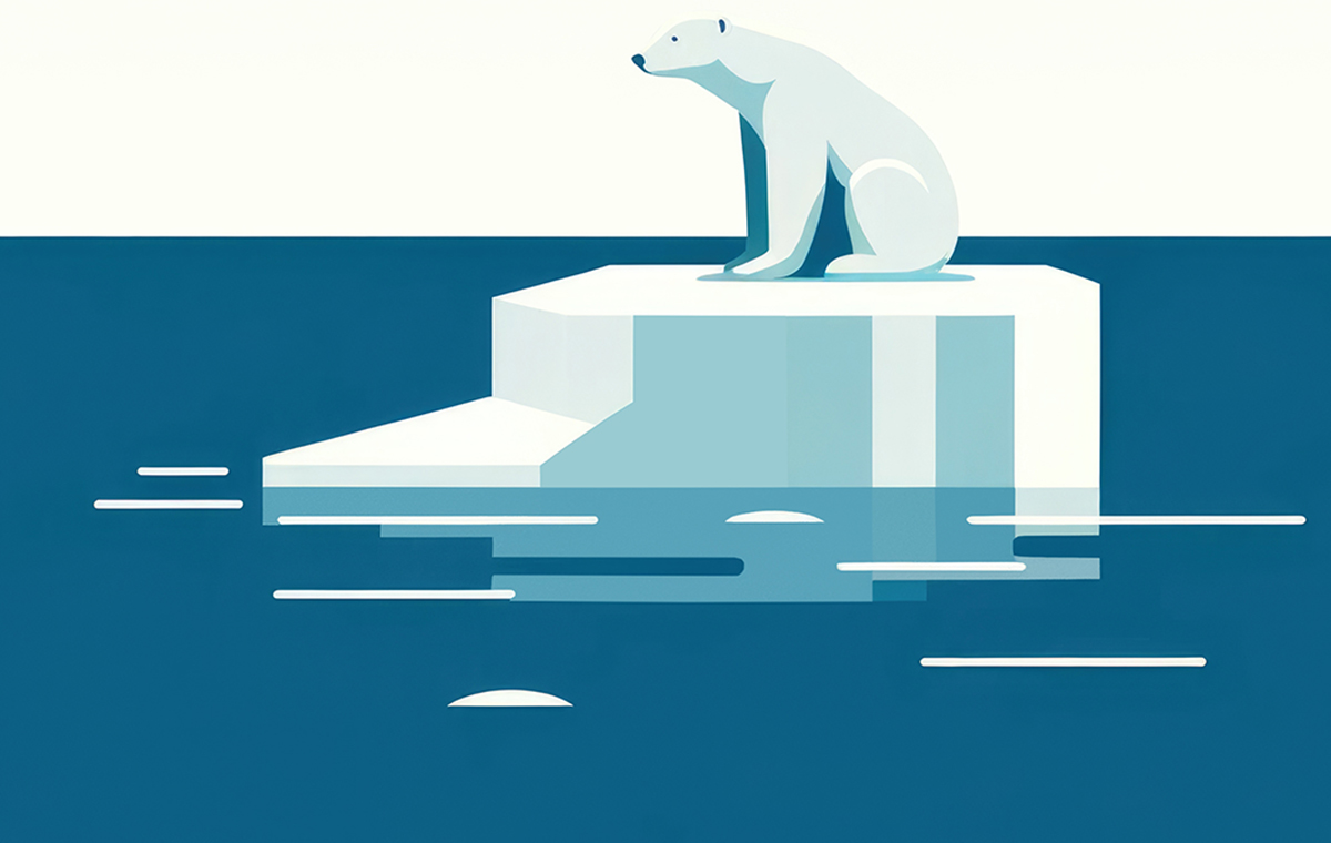 白熊が流氷に乗って漂っている様子 イラスト
