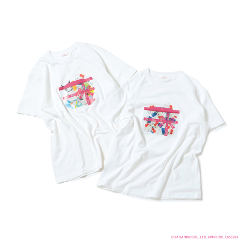 ▲Ziploc®Ribbon サンリオキャラクターズの袋詰めラッピングTシャツ￥7,480 color：HELLO KITTY、sanrio characters（ハローキティ、クロミ、KIRIMIちゃん.、シナモロール、ポチャッコ、けろけろけろっぴ、ポムポムプリン、タキシードサム、ハンギョドン、マイメロディ）