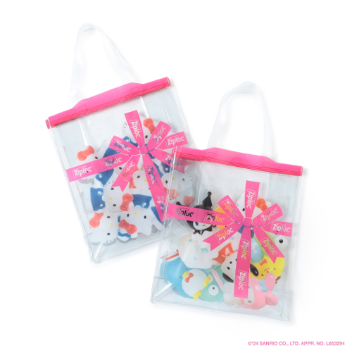 ▲Ziploc®Ribbon サンリオキャラクターズの袋詰めラッピングBAG￥6,380 color：HELLO KITTY、sanrio characters（ハローキティ、クロミ、KIRIMIちゃん.、シナモロール、ポチャッコ、けろけろけろっぴ、ポムポムプリン、タキシードサム、ハンギョドン、マイメロディ）