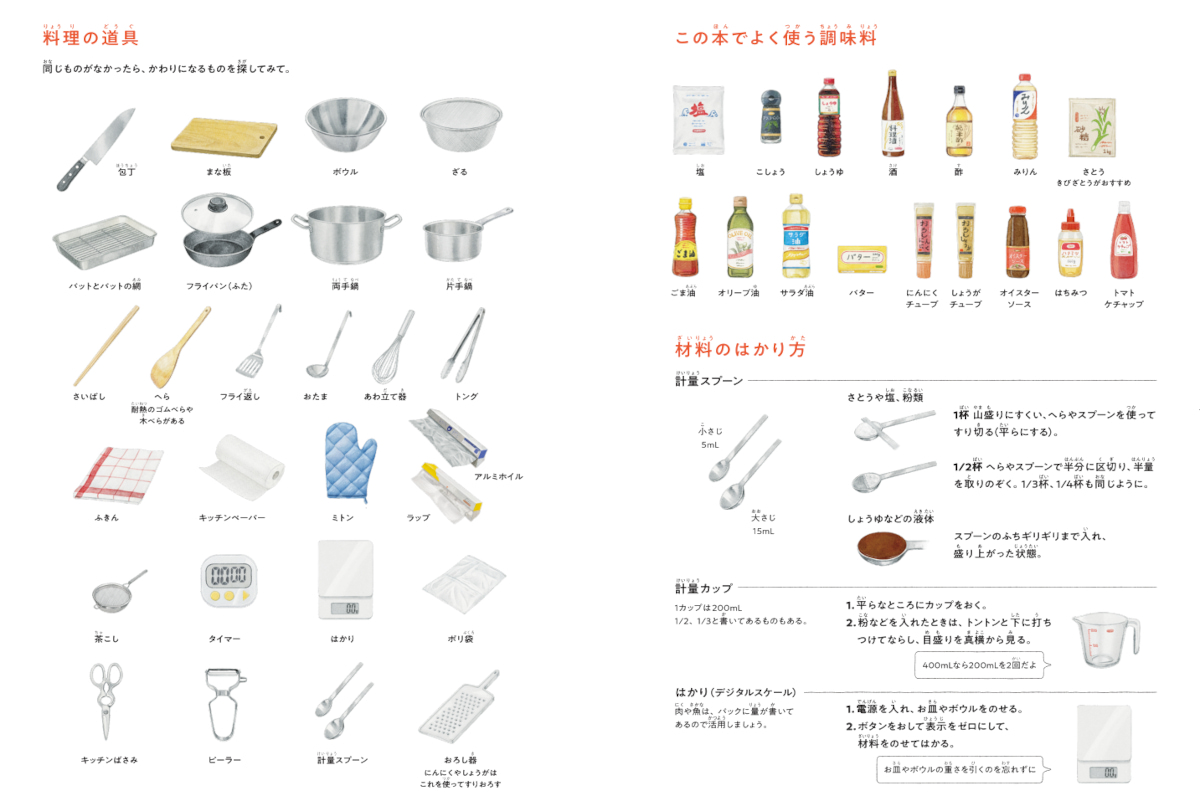 とびきりおいしいおうちごはんで使う調味料や道具が記載されたページの画像