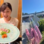 徳島の風景写真と愛媛での食事風景の写真を並べた画像