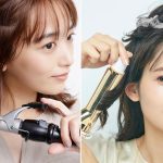 コテを巻き付けているモデルの写真を2枚並べた画像