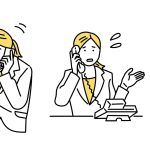 焦って電話しているビジネスウーマンのイラスト「目上の人に使って大丈夫？『大変失礼いたしました』」と書かれている