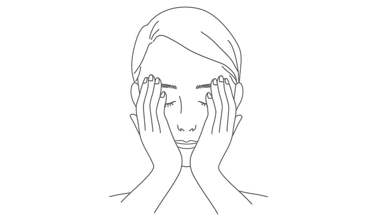 手のひらで顔全体を覆っているイラスト