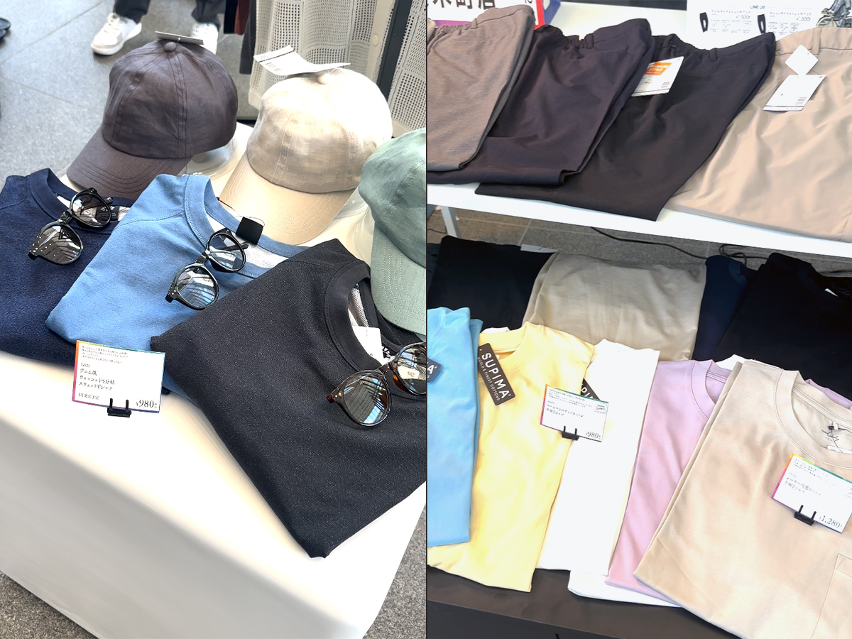陳列されたTシャツやキャップ、パンツ