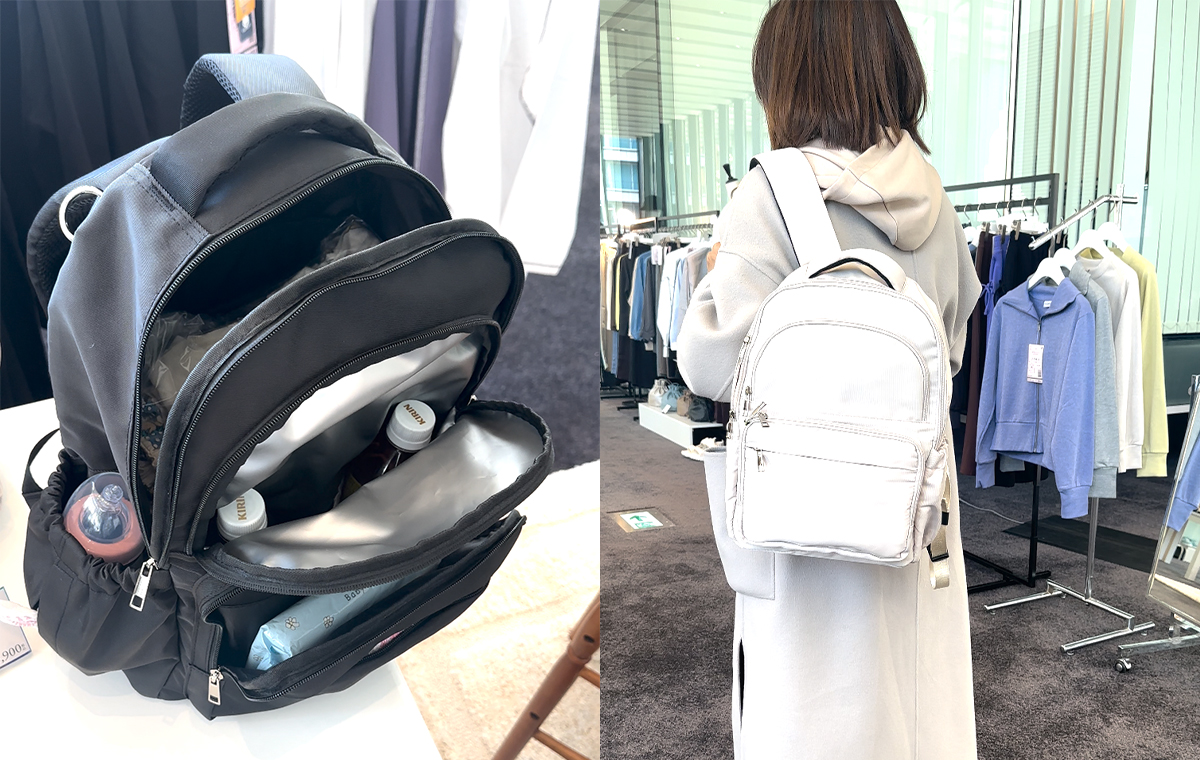 黒いリュック、白いリュックを背負った人の後ろ姿