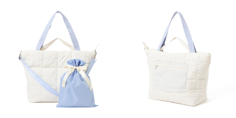 ▲ポップステッチキルト トラベルバッグ¥6,900 カラー:アイボリー/ライトグレー