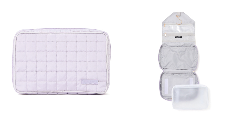 ▲ポップステッチキルト ハンギングポーチ L¥3,900 カラー:ライトブルー/ライトパープル