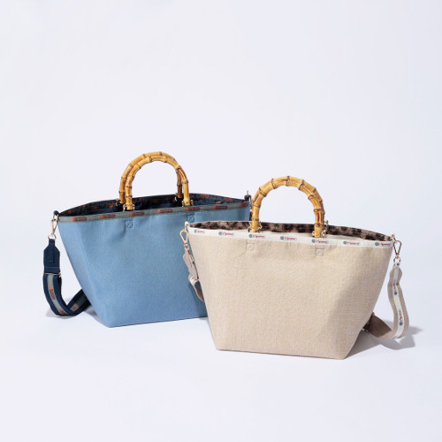 ▲MED Bamboo Tote W/ST￥42,900 カラー：Ecru Moon Raffia、Cosmic Sky Denim