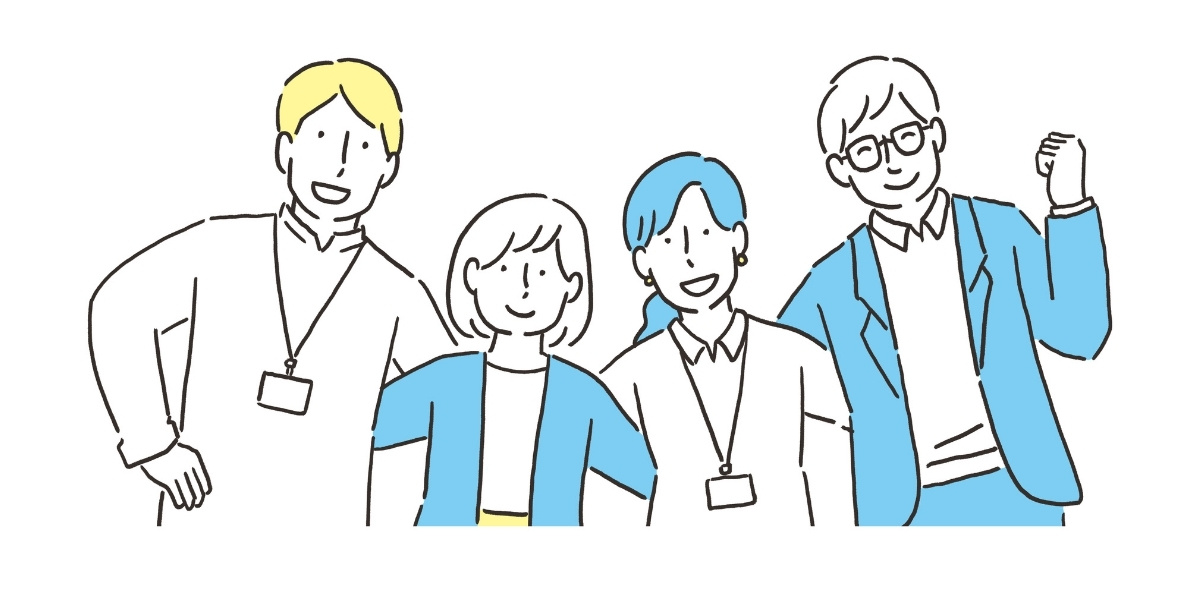 職場の男女が仲良く肩を組んでいるイラスト
