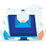 パソコンからメールを送信しているイメージイラスト