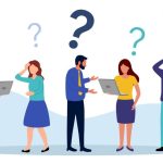 はてなマークを頭の上に浮かべながら悩む男女5人のビジネスパーソンのイラスト