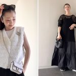 ワンピースコーデと白ベストコーデを並べた写真