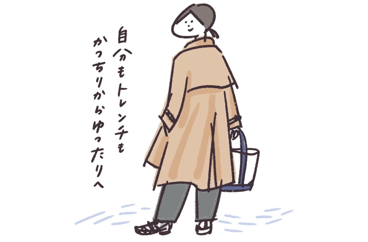 トレンチコートを着た女性のイラスト