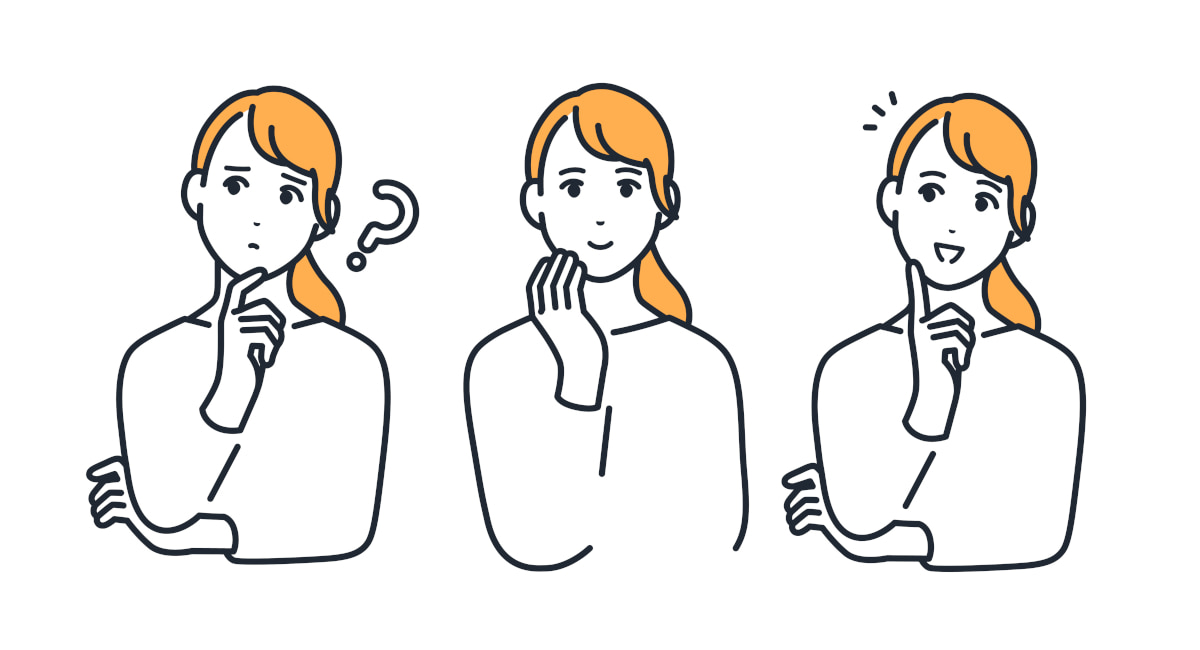 考えてひらめくまでの女性を描いたイメージイラスト