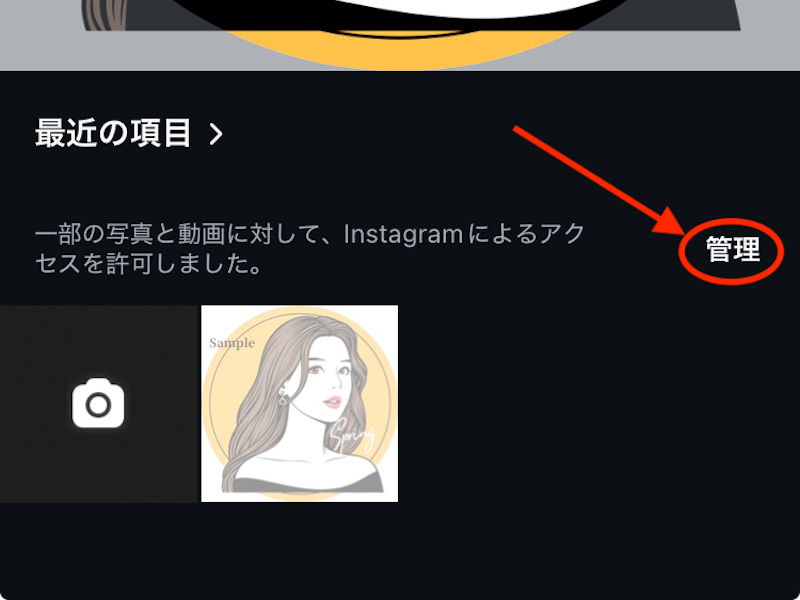 Instagramのアイコン用ライブラリに画像を追加する画面