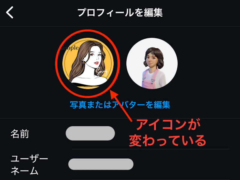 アイコンが変更されたInstagramのプロフィール編集画面