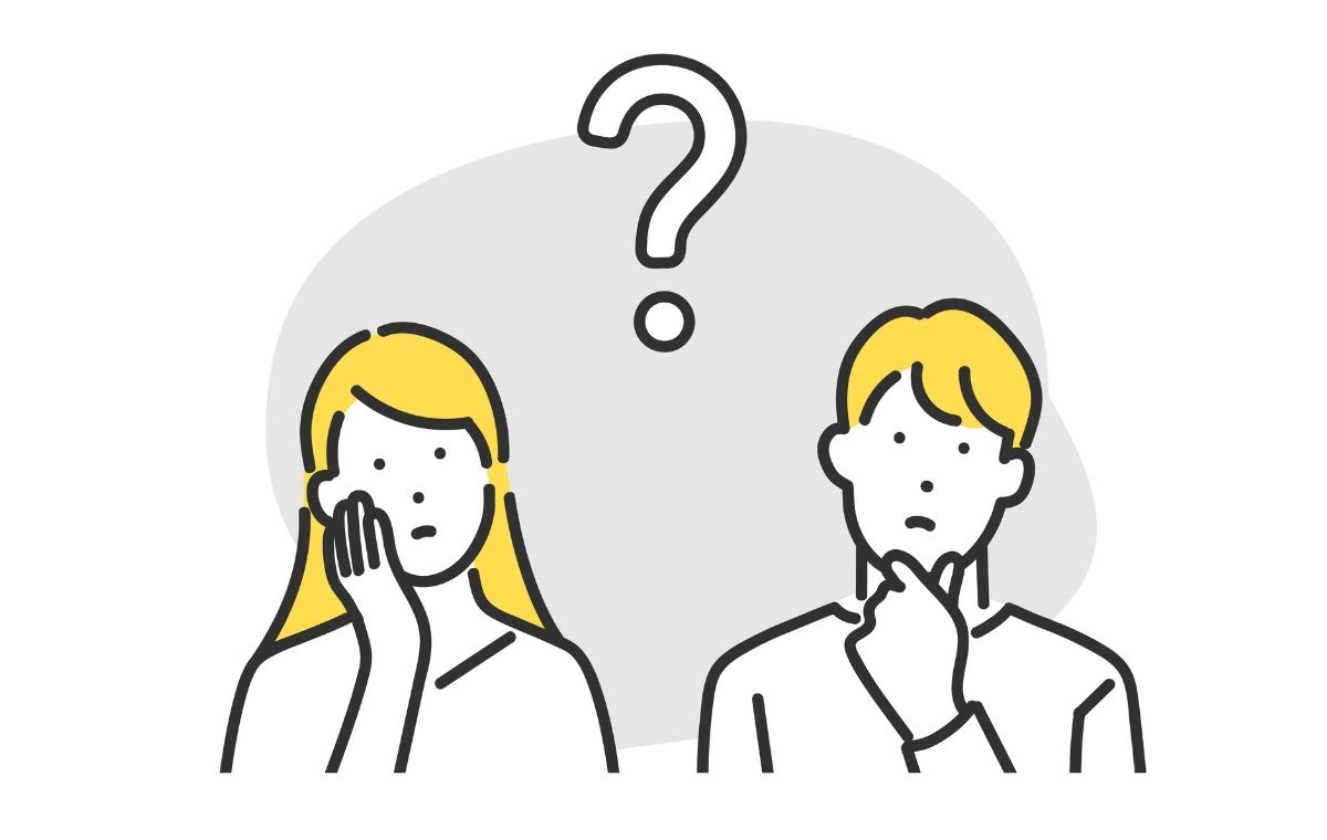 ?マークを出して考える男女のイラスト