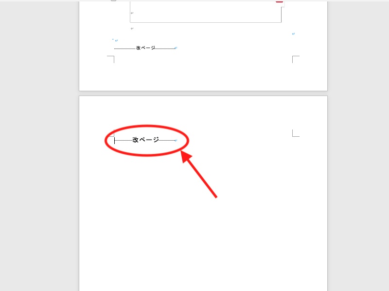 Wordで［Ctrl + Shift + 8］（Macは［⌘ + 8］）のショートカットを使い、見えなかった改ページを要素として可視化した画面