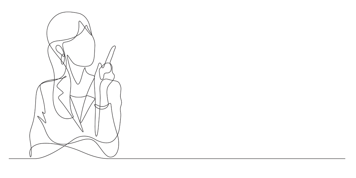 ポイントを示唆するポーズを取っている女性の線画