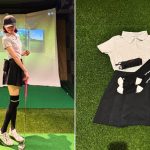 スコートコーデの平置き写真と着用コーデ写真を並べた画像