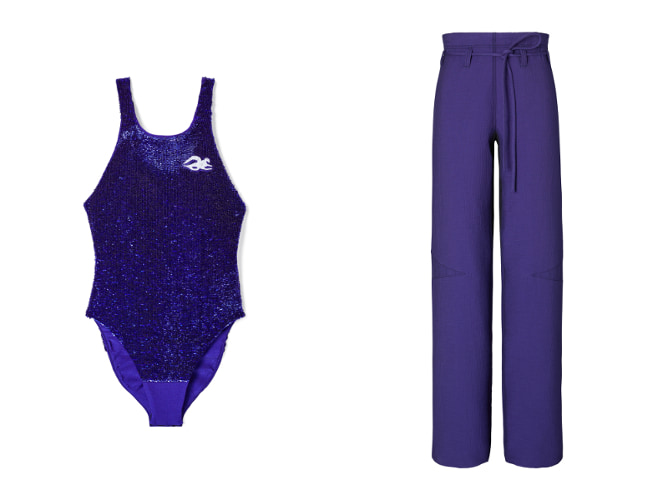 エンベリッシュ ジャージ ボディースーツ￥143,000、コットン ワイドレッグ パンツ￥214,500