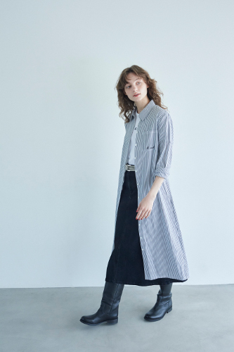 コットン 刺繍 ストライプ シャツドレス“b. cool!!”