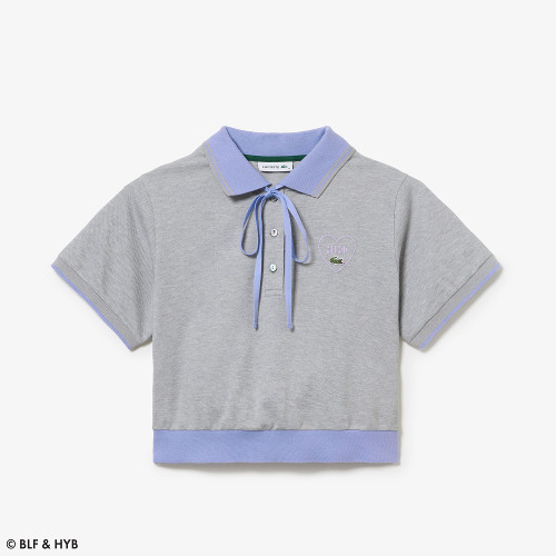 ロゴ刺繍クロップドリボンポロシャツ